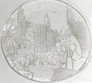 Vintage Marshall Field's Chicago Skyline Pilgrim Pressed Glass 13" Platter
